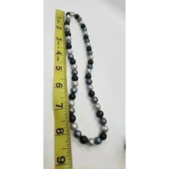Vintage Necklace Genuine Pearl Gray & Black Baroque Freshwater Pearls Choker - Picture 5 of 9